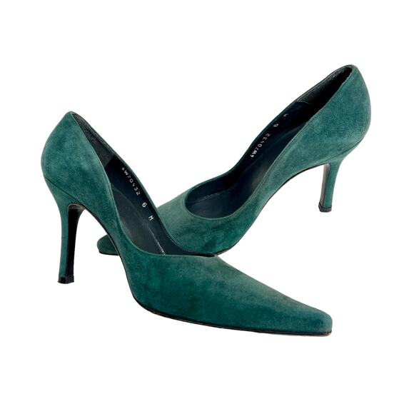 Stuart Weitzman Suede Heels Forest Green Pumps Size 6 - Picture 1 of 10